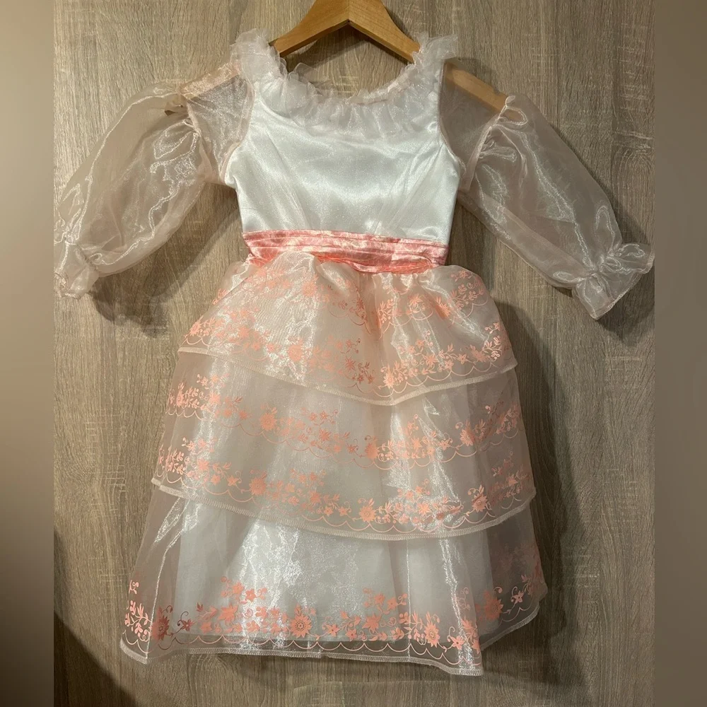 Disney Girls White and Pink Floral Princess Dress Costume